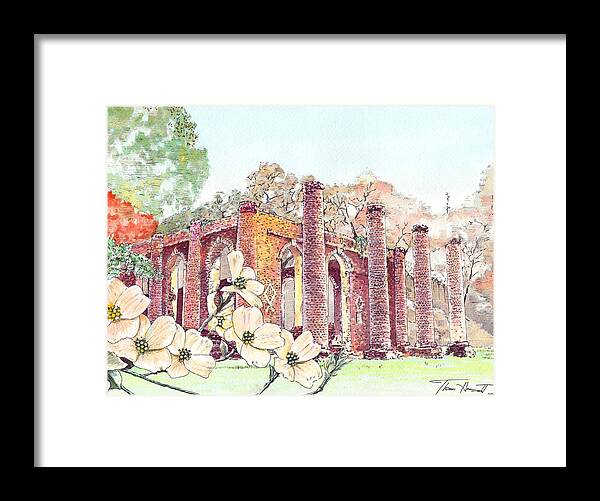 Ruins Framed Print featuring the painting New Dogwoods at Old Sheldon - Revisited by Thomas Hamm