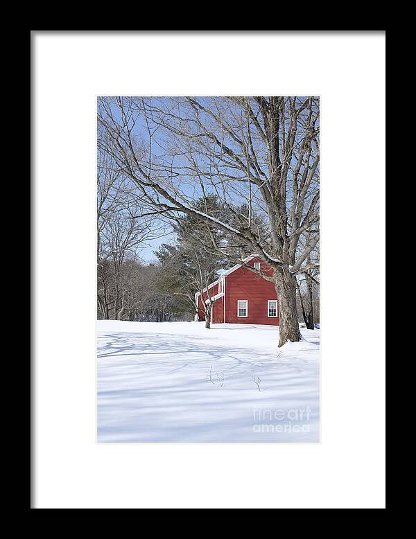 Winter Framed Print featuring the photograph New England Red House Winter by Edward Fielding