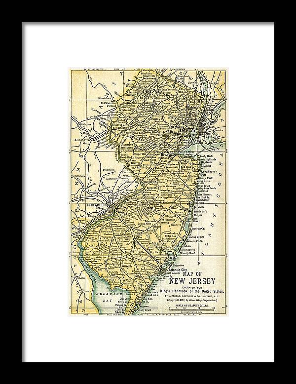 Map Framed Print featuring the photograph New Jersey Antique Map 1891 by Phil Cardamone