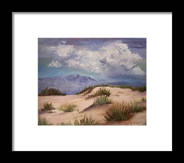 Landscape Framed Print featuring the painting New Mexico White Sands by Cheri Wollenberg