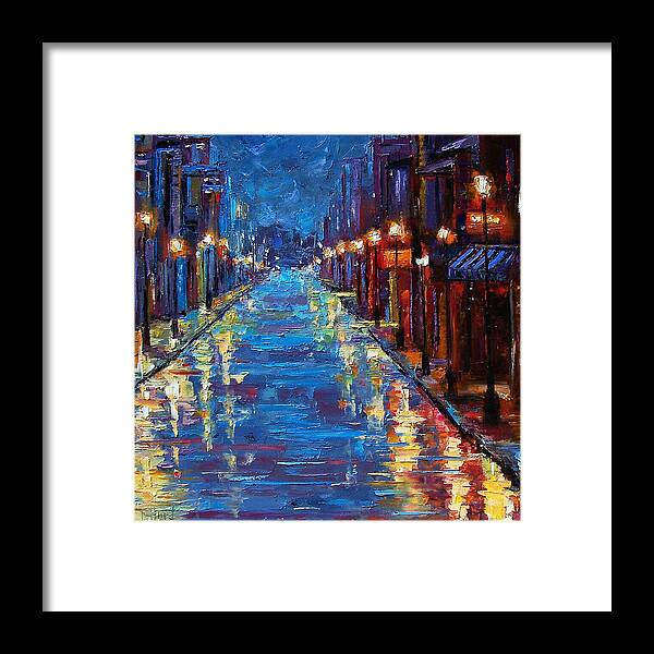 Cityscape Framed Print featuring the painting New Orleans Bourbon Street by Debra Hurd