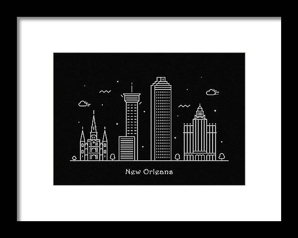 New Orleans Framed Print featuring the drawing New Orleans Skyline Travel Poster by Inspirowl Design