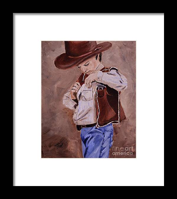 Cowboy Framed Print featuring the painting New Sheriff in Town by Jackie MacNair