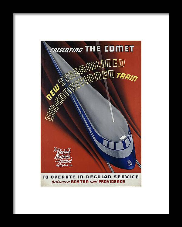 Train Framed Print featuring the mixed media New Streamlined Air Conditioned Train - Railroad - Retro travel Poster - Vintage Poster by Studio Grafiikka
