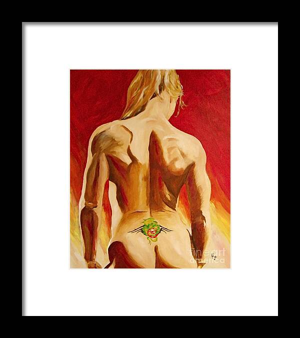 Nude Tatto Red Hot Framed Print featuring the painting New Tattoo by Herschel Fall