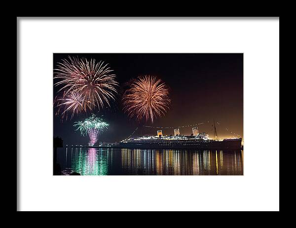 Rms Queenmary Framed Print featuring the photograph New Years with The Queen Mary by Denise Dube