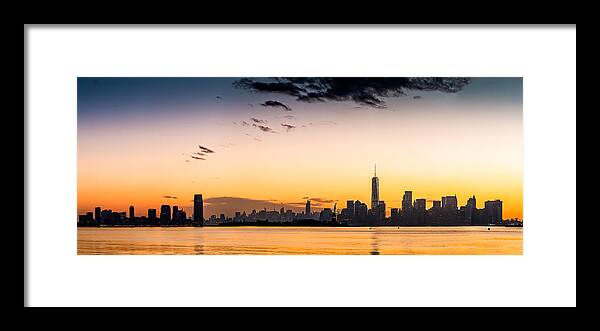 Hudson River Framed Print featuring the photograph New York and Jersey City sunrise panorama by Mihai Andritoiu