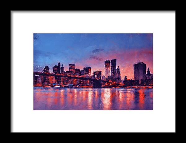 New York City Framed Print featuring the painting New York at Night - 16 by AM FineArtPrints