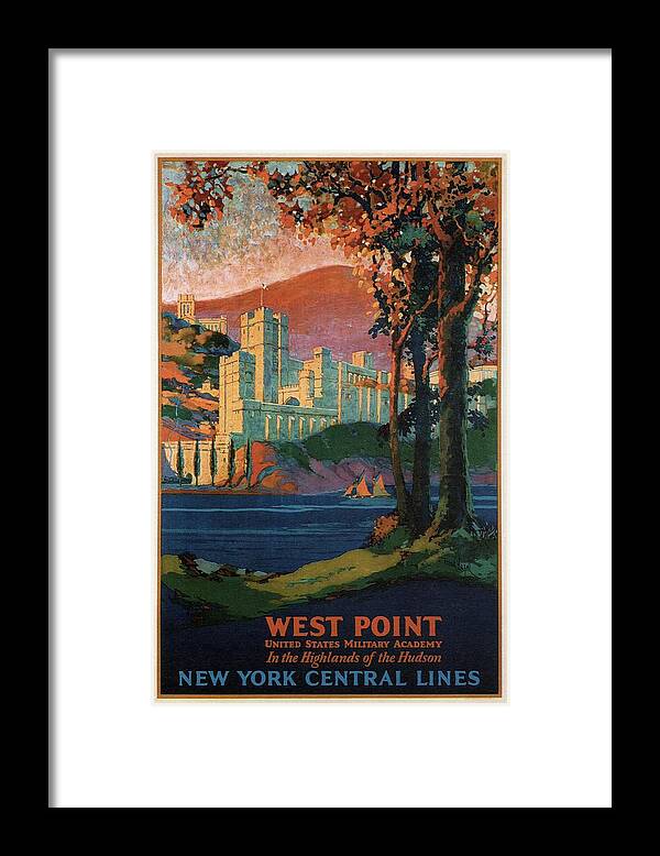 New York Framed Print featuring the mixed media New York Central Lines - West Point - Retro travel Poster - Vintage Poster by Studio Grafiikka