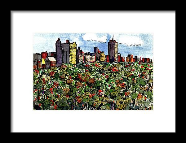 New York Framed Print featuring the painting New York Central Park by Terry Banderas