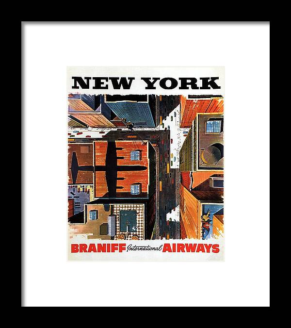 New York City Framed Print featuring the painting New York City Birds Eye View - Vintage Poster by Studio Grafiikka