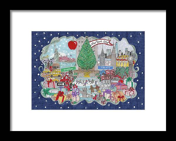 New York City Framed Print featuring the mixed media New York City Holiday by Stephanie Hessler