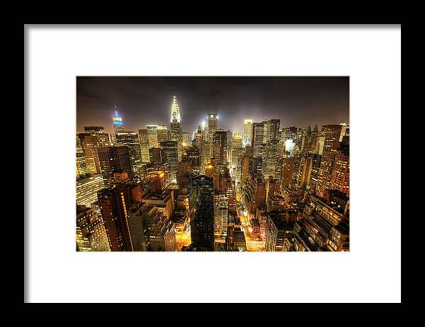New York City Skyline Framed Print featuring the photograph New York City Night by Shawn Everhart