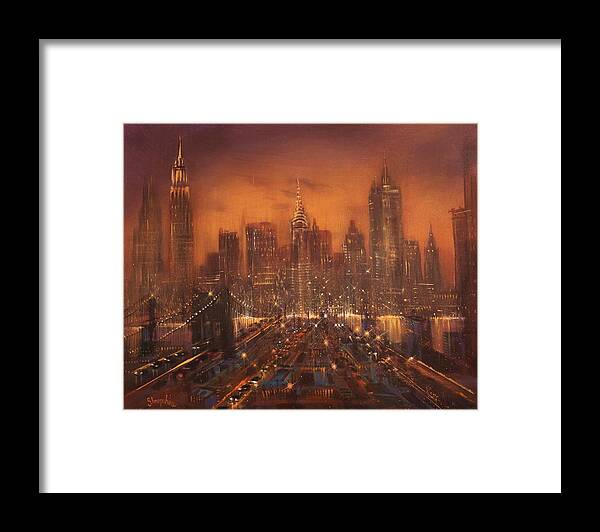 Nyc Framed Print featuring the painting New York City of Dreams by Tom Shropshire