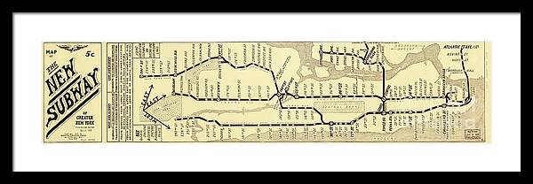 Vintage Subway Map Framed Print featuring the painting New York City Subway Map Vintage by Mindy Sommers