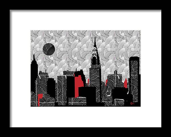 New York Framed Print featuring the mixed media New York City Skyline Swing by Cecely Bloom
