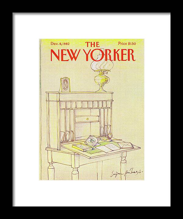 Writing Framed Print featuring the painting New Yorker December 6th 1982 by Eugene Mihaesco