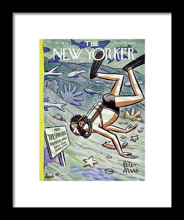 Scuba Framed Print featuring the painting New Yorker January 28 1956 by Peter Arno