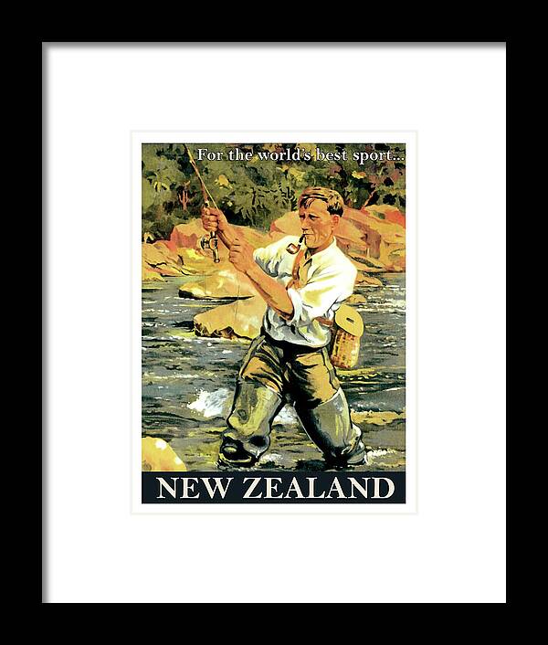New Zealand Framed Print featuring the painting New Zealand, fishing, sport by Long Shot