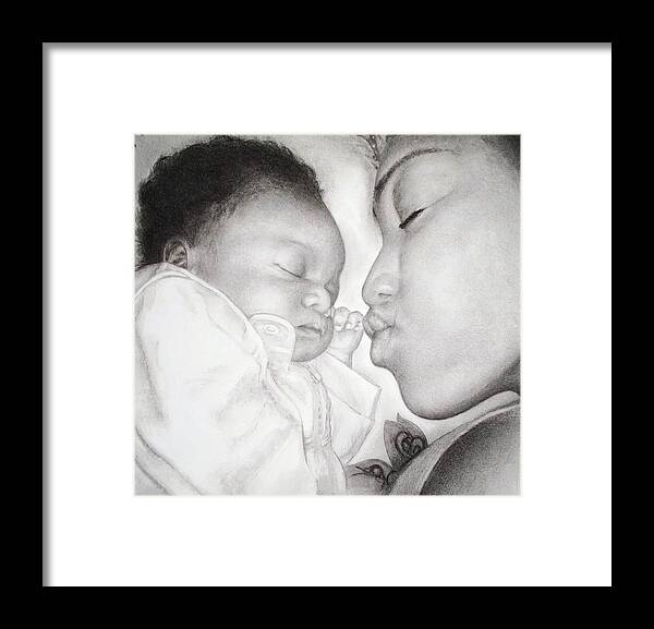Mother And Child Framed Print featuring the drawing Newborn by Melodye Whitaker