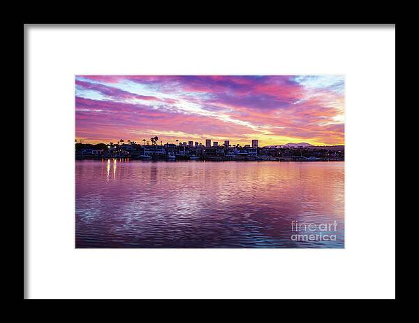 2017 Framed Print featuring the photograph Newport Beach California Skyline Sunrise Photo by Paul Velgos