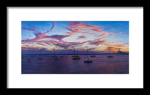Marine Art Framed Print featuring the painting Newport Lights by Bruce Dumas
