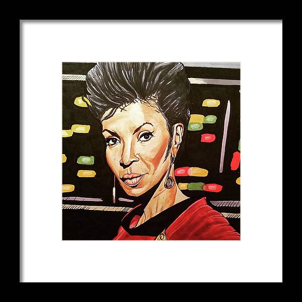 Portrait Framed Print featuring the drawing Uhura by Russell Boyle