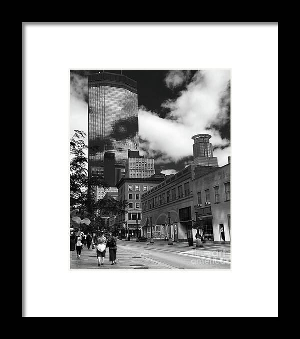 Architecture Framed Print featuring the photograph Nicollet Mall Minneapolis Black White by Wayne Moran