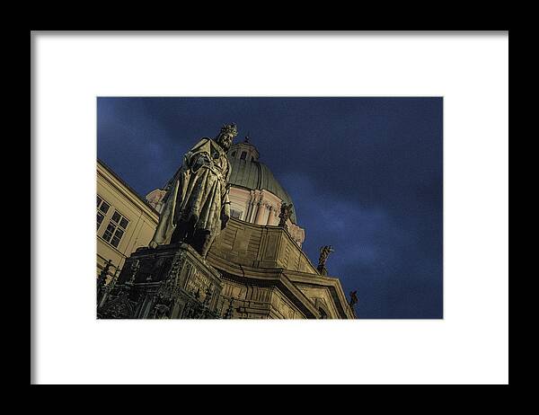 Prague Framed Print featuring the photograph Night at the foot of St. Charles Bridge by Matthew Wolf