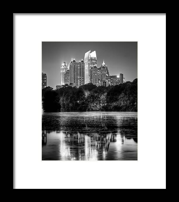 Night Framed Print featuring the photograph Night Atlanta.Piedmont Park lake. by Anna Rumiantseva