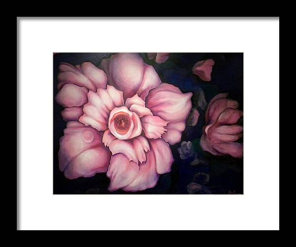 Pinkish Large Blooms Framed Print featuring the painting Night Blooms by Jordana Sands