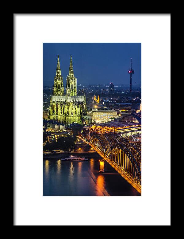Cologne Framed Print featuring the photograph Night Falls Upon Cologne 1 by Pablo Lopez