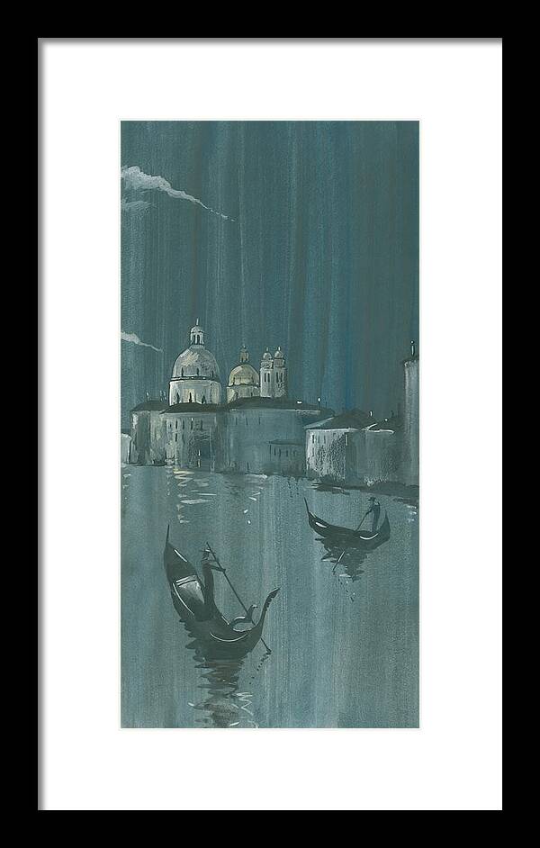 Painting Framed Print featuring the painting Night in Venice. Gondolas by Igor Sakurov