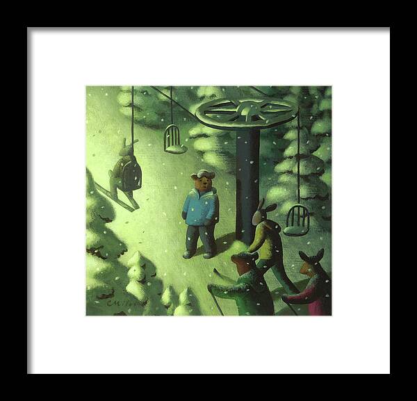 Skiing Framed Print featuring the painting Night Lifty by Chris Miles