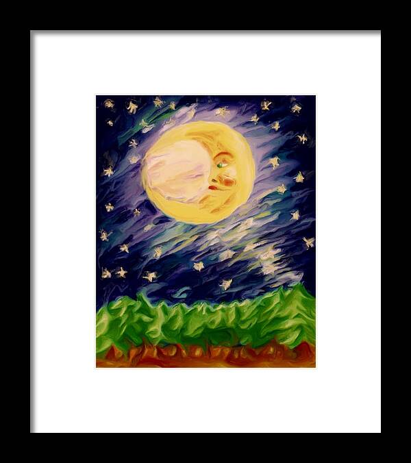 Night Framed Print featuring the painting Night Moon by Shelley Bain