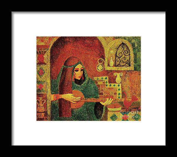 Music Woman Framed Print featuring the painting Night Music III by Eva Campbell