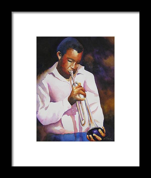 Trumpet Framed Print featuring the painting Night Music by Karen Stark