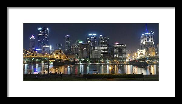 Pittsburgh Framed Print featuring the photograph Night Panorama of Pittsburgh by Frozen in Time Fine Art Photography