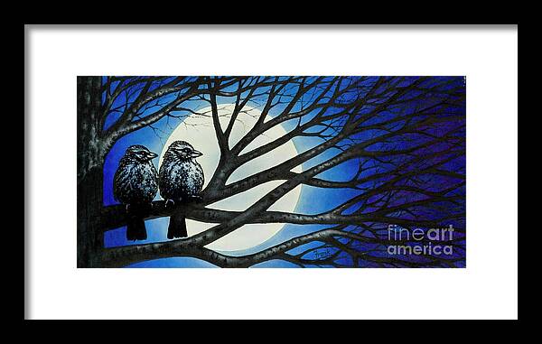 Full Moon Framed Print featuring the painting Night Perch by Michael Frank