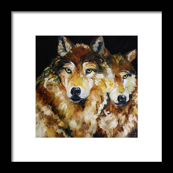 Wolves Framed Print featuring the painting Night Power by Laurie Pace