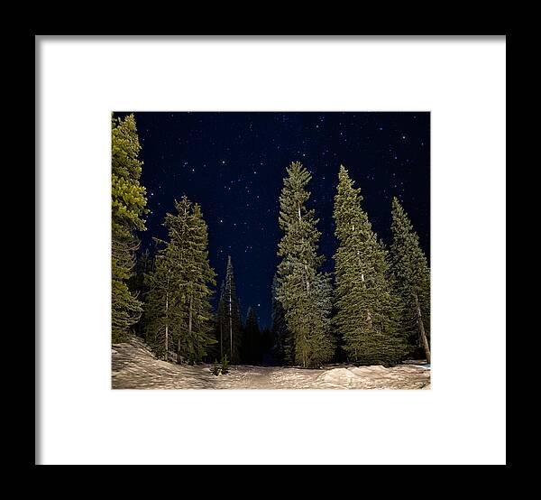 Astronomy Framed Print featuring the photograph Night Snowshoeing by James Wheeler