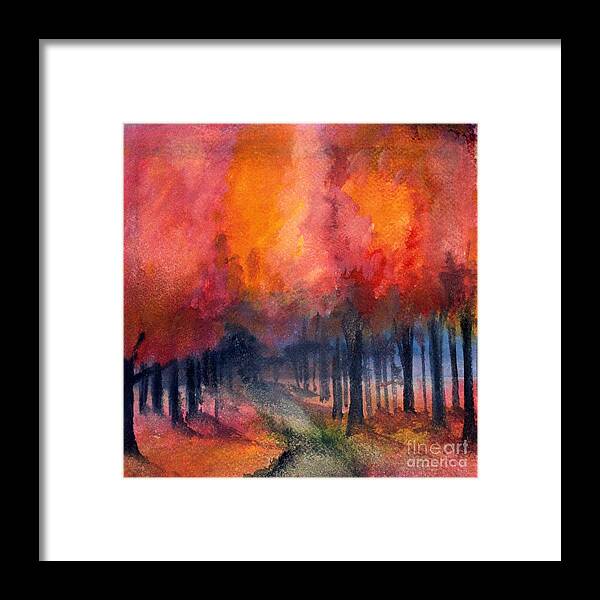 Nature Art Framed Print featuring the painting Night Time among the Maples by Laurie Rohner