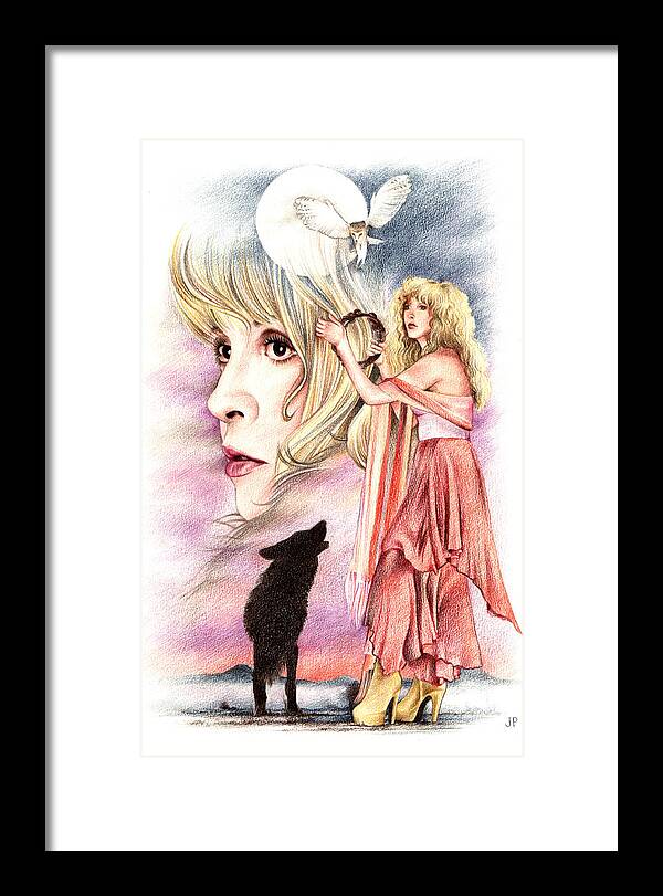 Stevie Nicks Framed Print featuring the drawing Nightbird by Johanna Pieterman