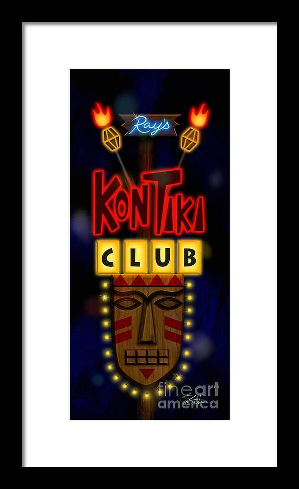 Nightclub Framed Print featuring the mixed media Nightclub Sign Rays Kon Tiki Club by Shari Warren