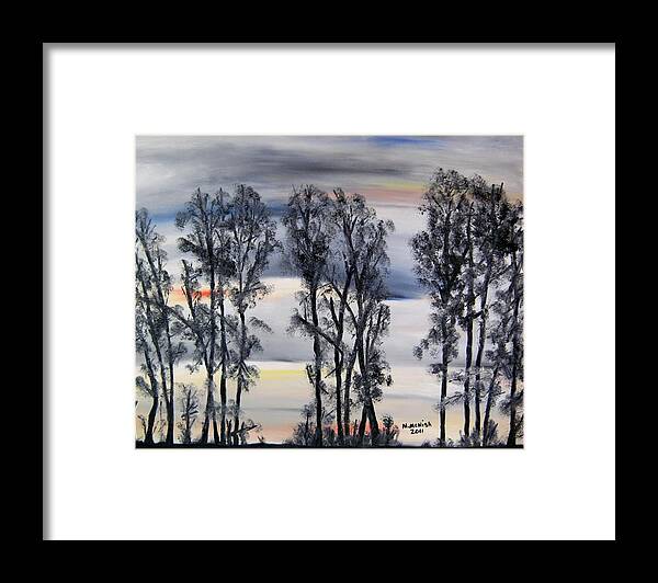 Treeline Framed Print featuring the painting Nightfall approaching by Marilyn McNish