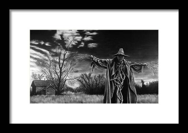 Scarecrow Framed Print featuring the drawing Nightmare on the Farm by William Underwood