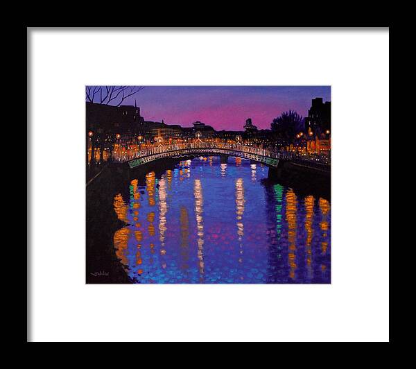 Dublin Framed Print featuring the painting Nighttown Ha Penny Bridge Dublin by John Nolan