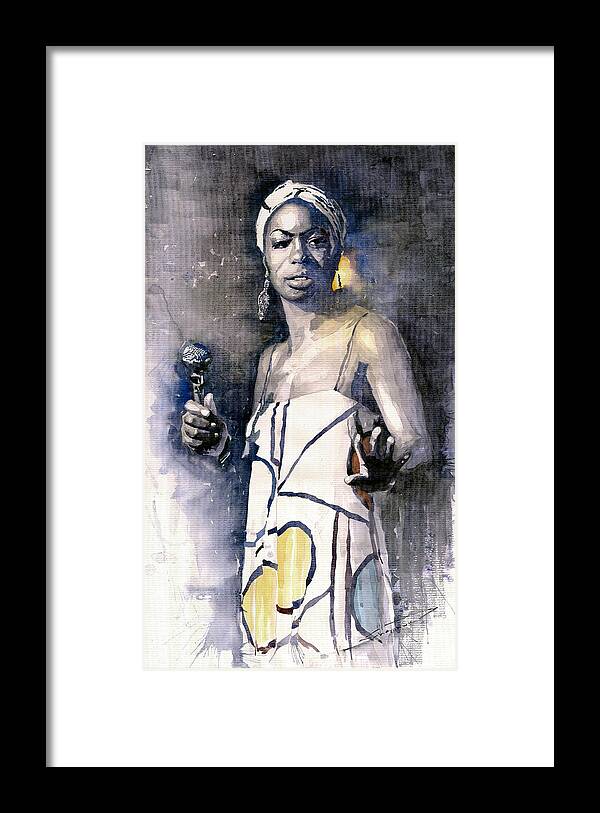 Watercolor Framed Print featuring the painting Nina Simone by Yuriy Shevchuk