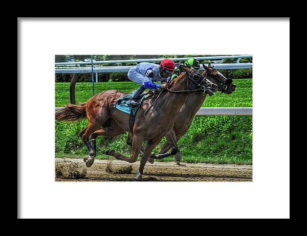 Horse Racing Framed Print featuring the photograph Nine Gaining by Jeffrey PERKINS
