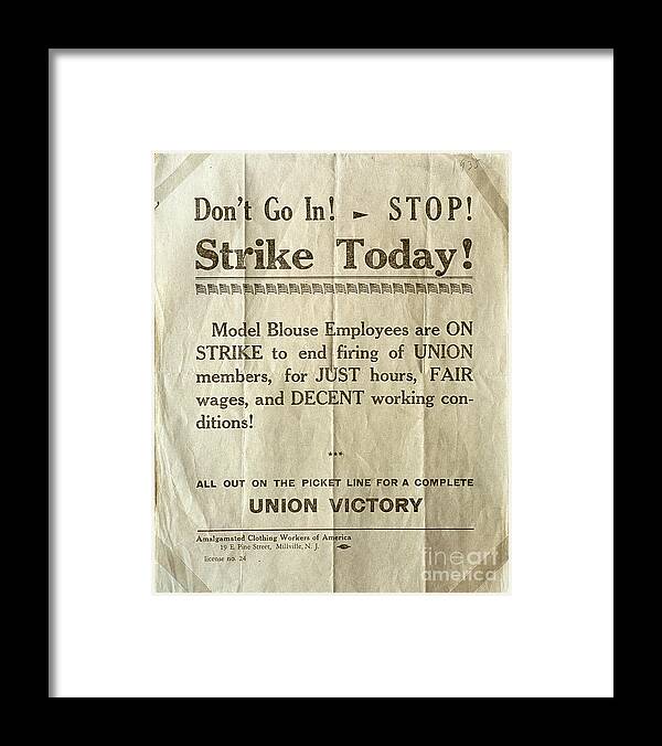1935 Framed Print featuring the photograph Nj: Strike Poster, 1935 by Granger